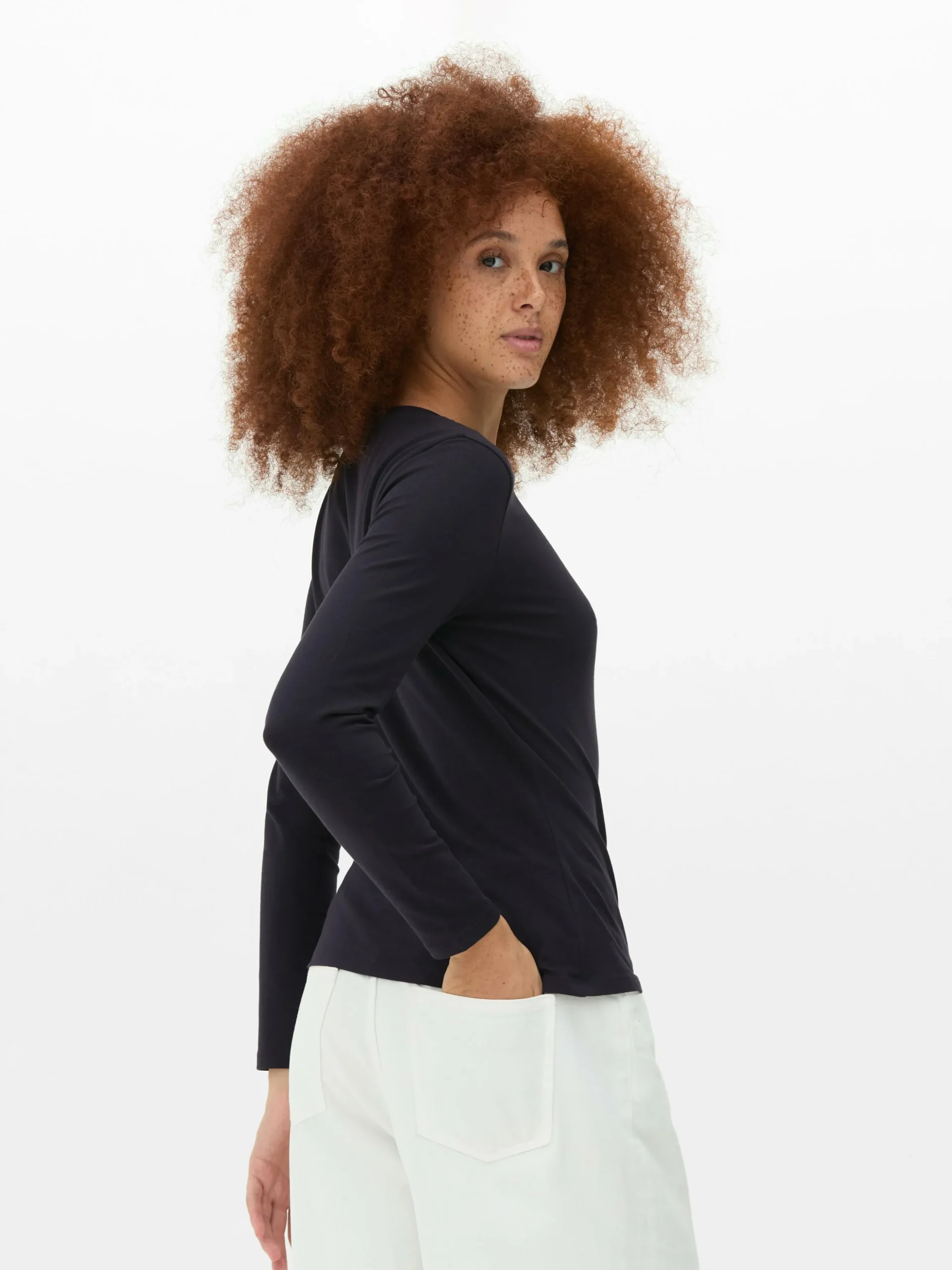 Stretchtop Met Ronde Hals En Lange Mouwen