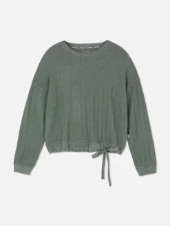 Superzachte Geribde Pyjamatop Met Strik