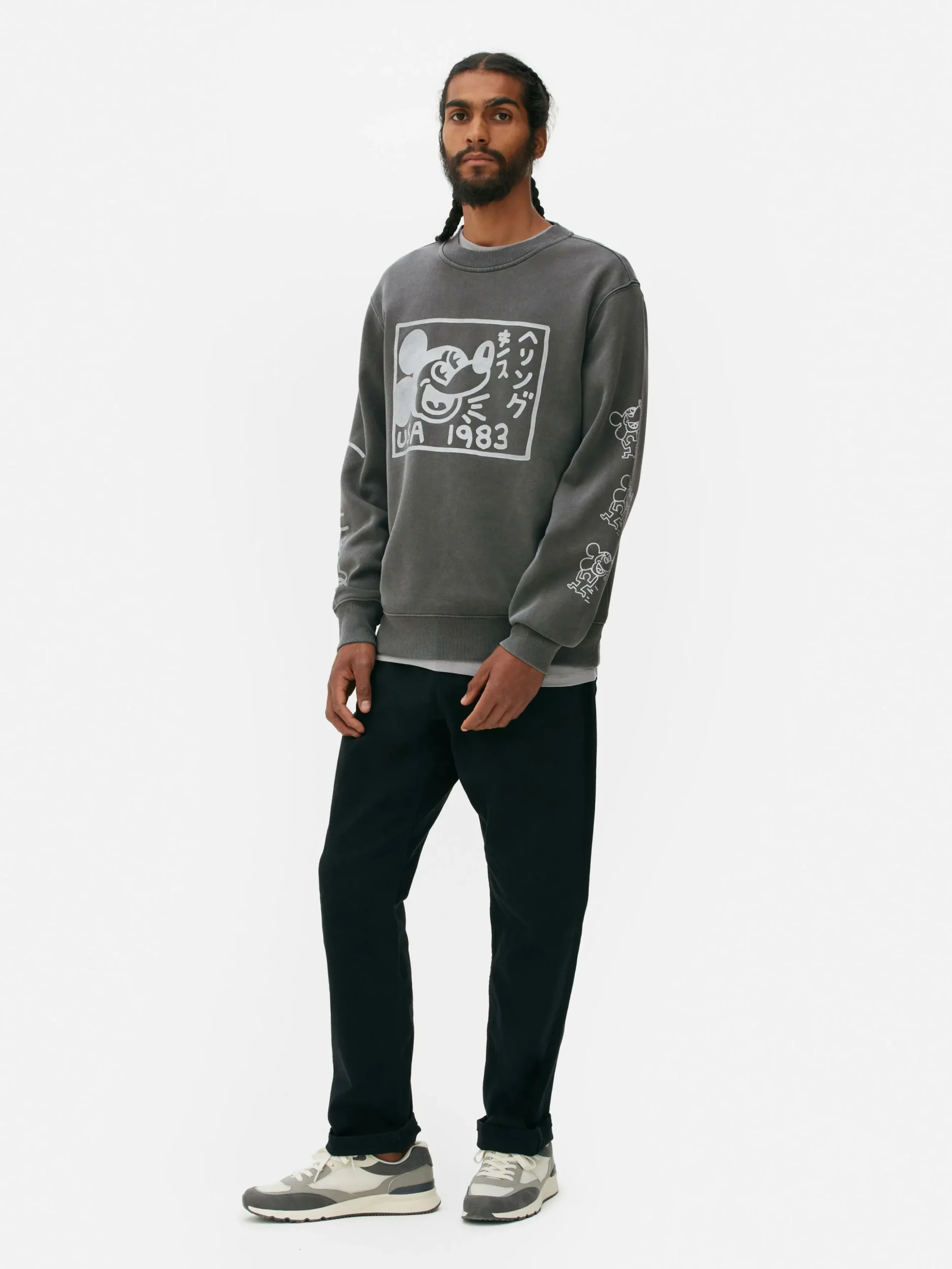 Sweatshirt Met Acid Wash Disney X Keith Haring