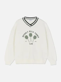 Sweatshirt Met V-hals Met Tennisprint