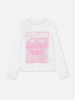 T-shirt Met Borstprint En Lange Mouwen