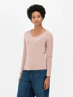 T-shirt Met Lange Mouwen En V-hals