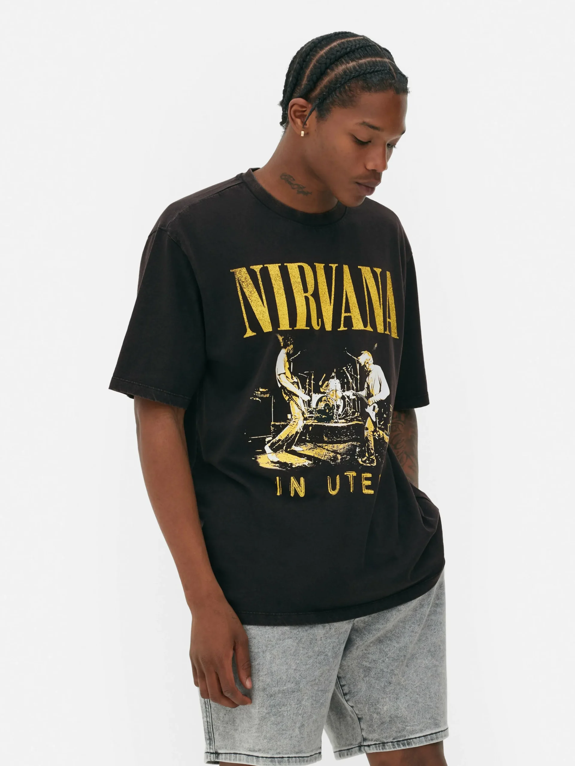 T-shirt Met Verwassen Effect Nirvana