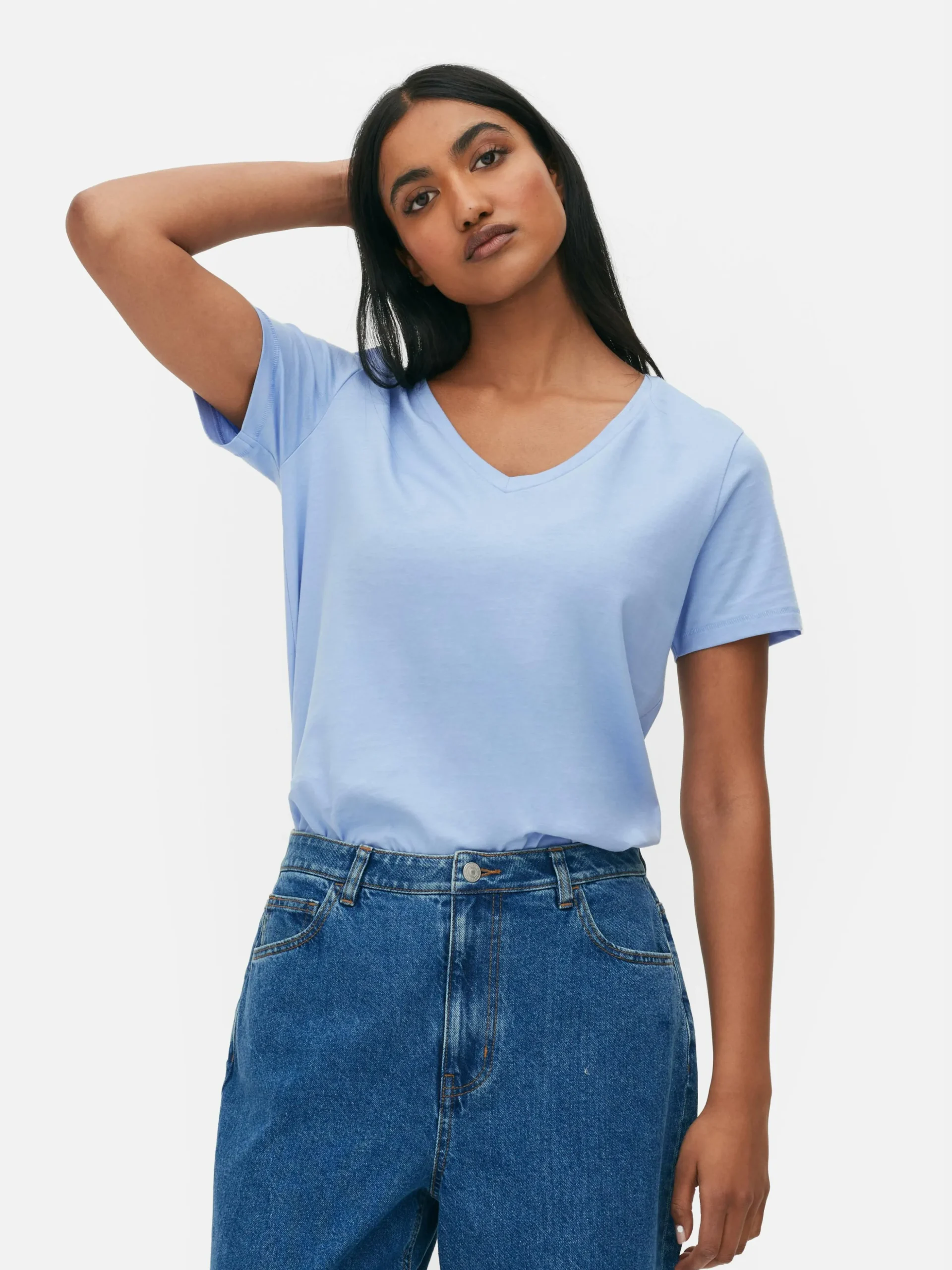 T-shirt Met V-hals En Korte Mouwen
