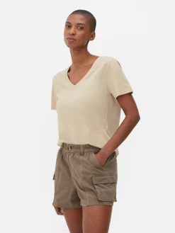 T-shirt Met V-hals En Korte Mouwen