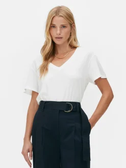 T-shirt Met V-hals Van Katoenmix