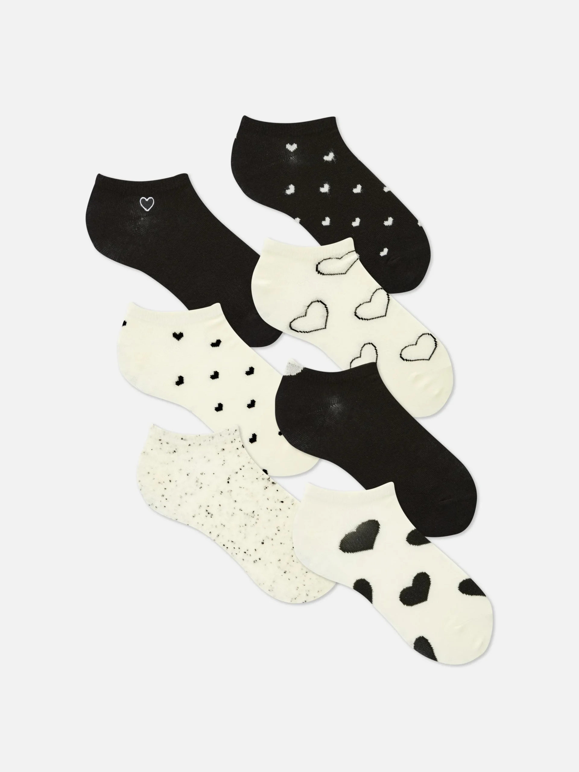 Zwart-witte Enkelsokken Met Hartjes, 7 Paar