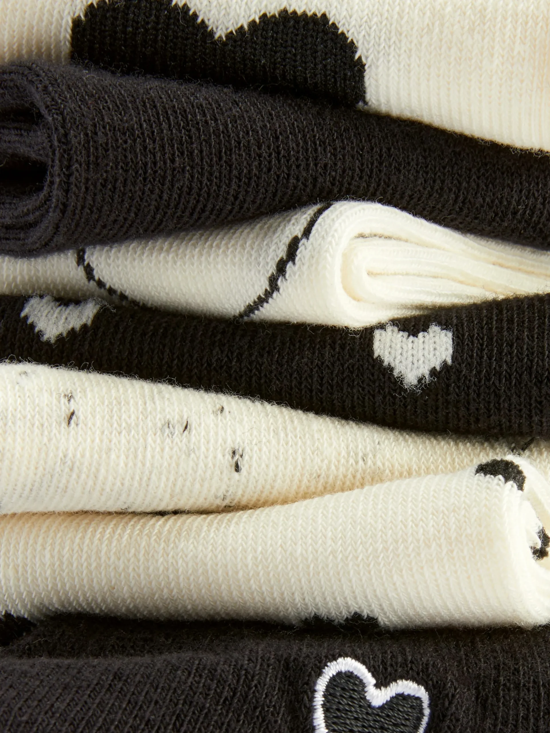 Zwart-witte Enkelsokken Met Hartjes, 7 Paar